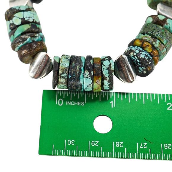 Turquoise Heishi & Artisan Sterling Silver Bench Beads Bracelet Handmade - Picture 6 of 9